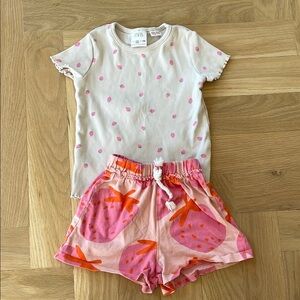 Zara Pink Polka Dot Tee and Strawberry Shorts Set